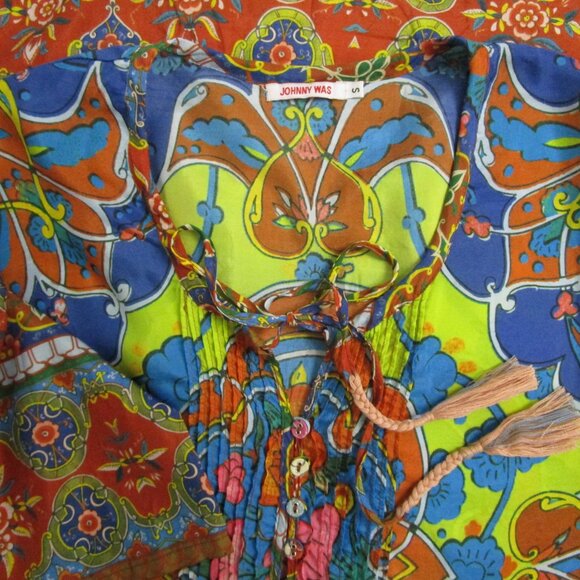 Silk Art Nouveau Tunic Top Bohemian Button Front - Picture 6 of 8